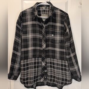 Eddie Bauer Plaid Flannel Shirt Womens Medium NWT Black Gray Roll Tab